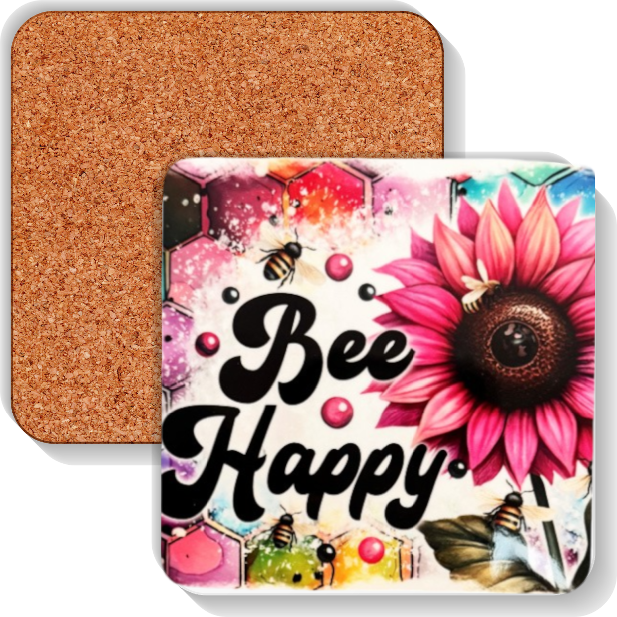 Colourful MDF Square Coasters Whimsical