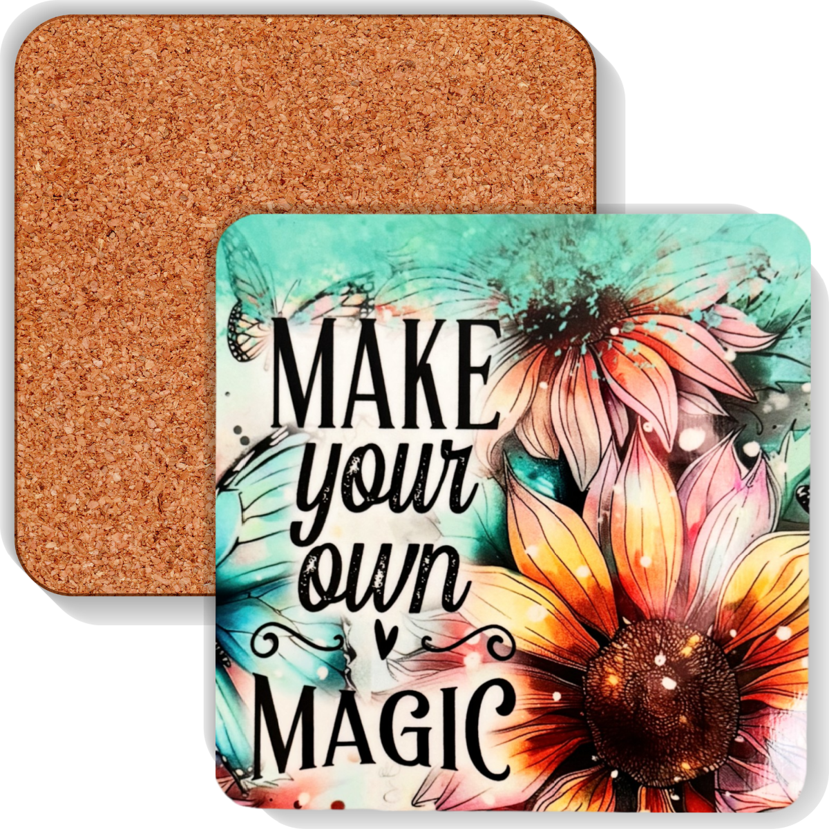 Colourful MDF Square Coasters Whimsical