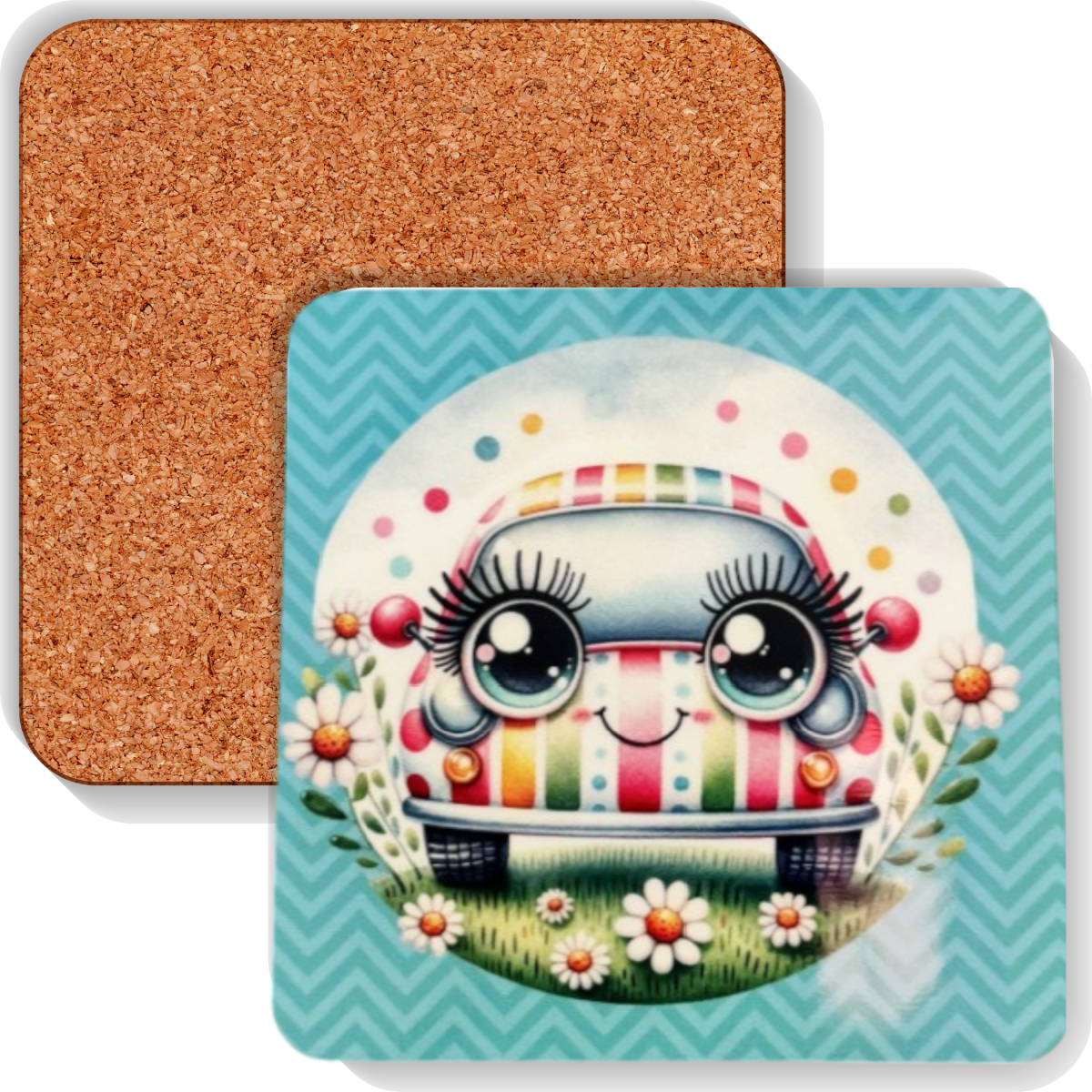 Colourful MDF Square Coasters Whimsical