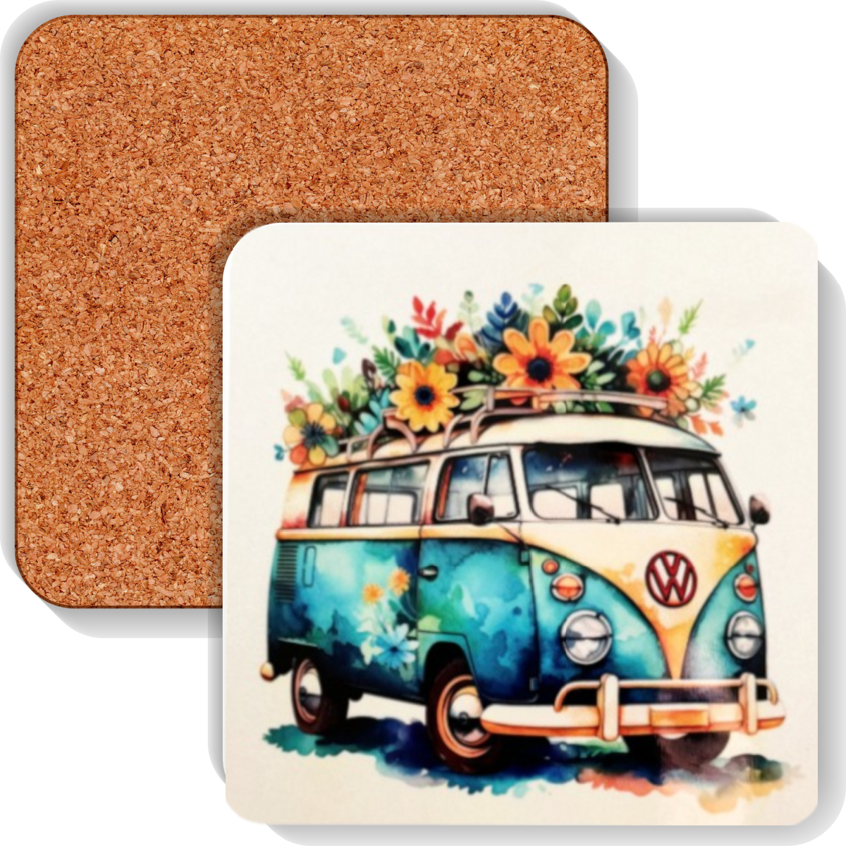 Colourful MDF Square Coasters Whimsical