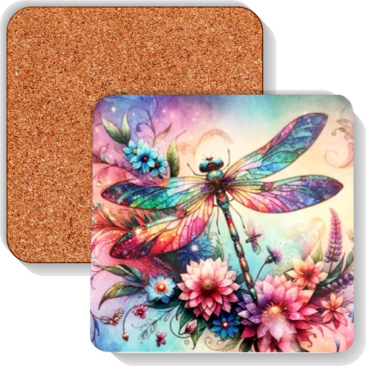 Colourful MDF Square Coasters Dragonflies