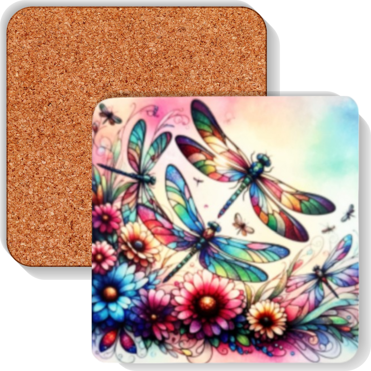 Colourful MDF Square Coasters Dragonflies