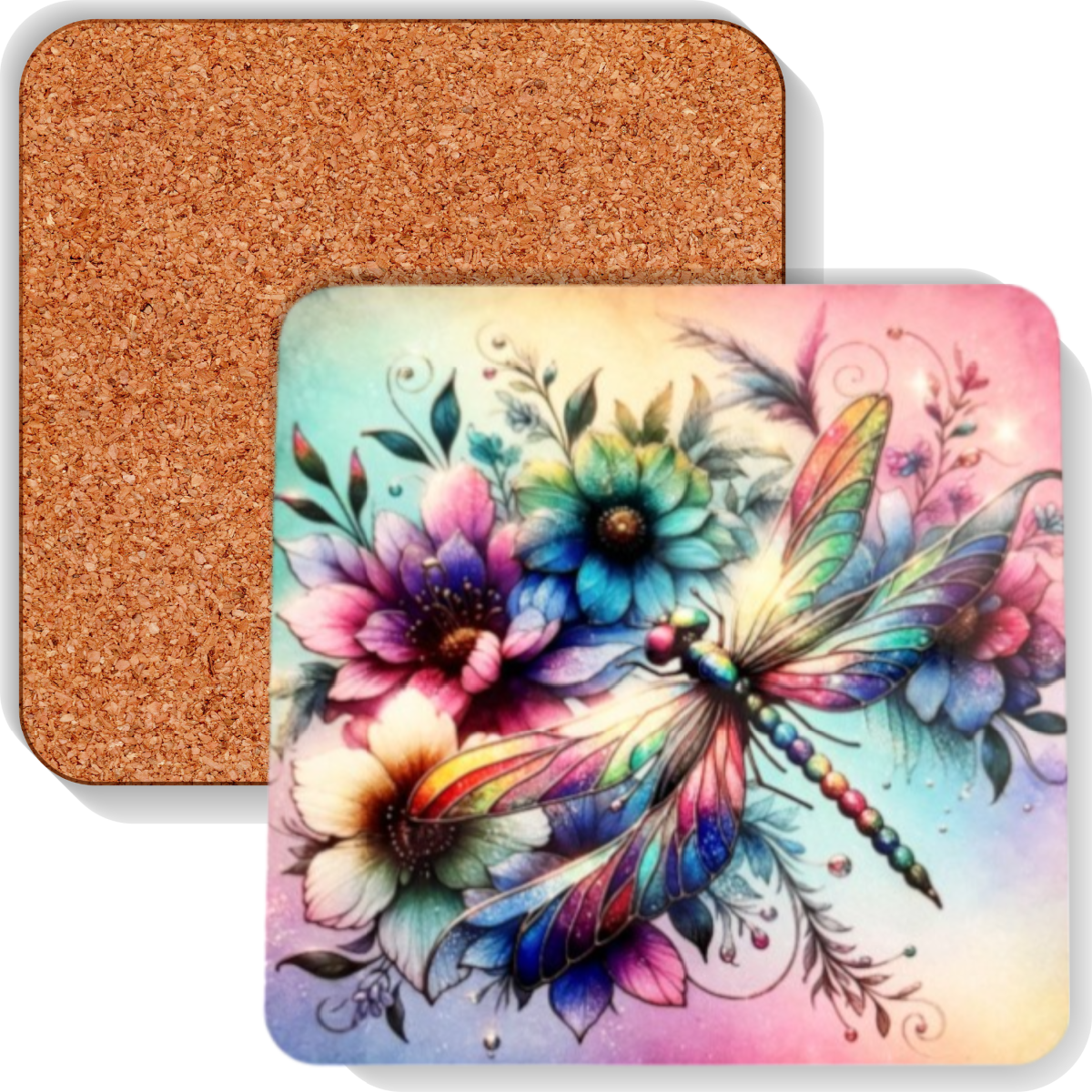 Colourful MDF Square Coasters Dragonflies