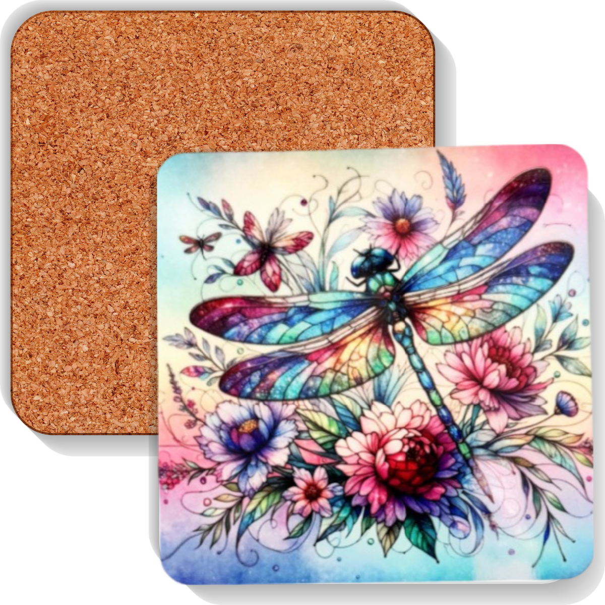 Colourful MDF Square Coasters Dragonflies