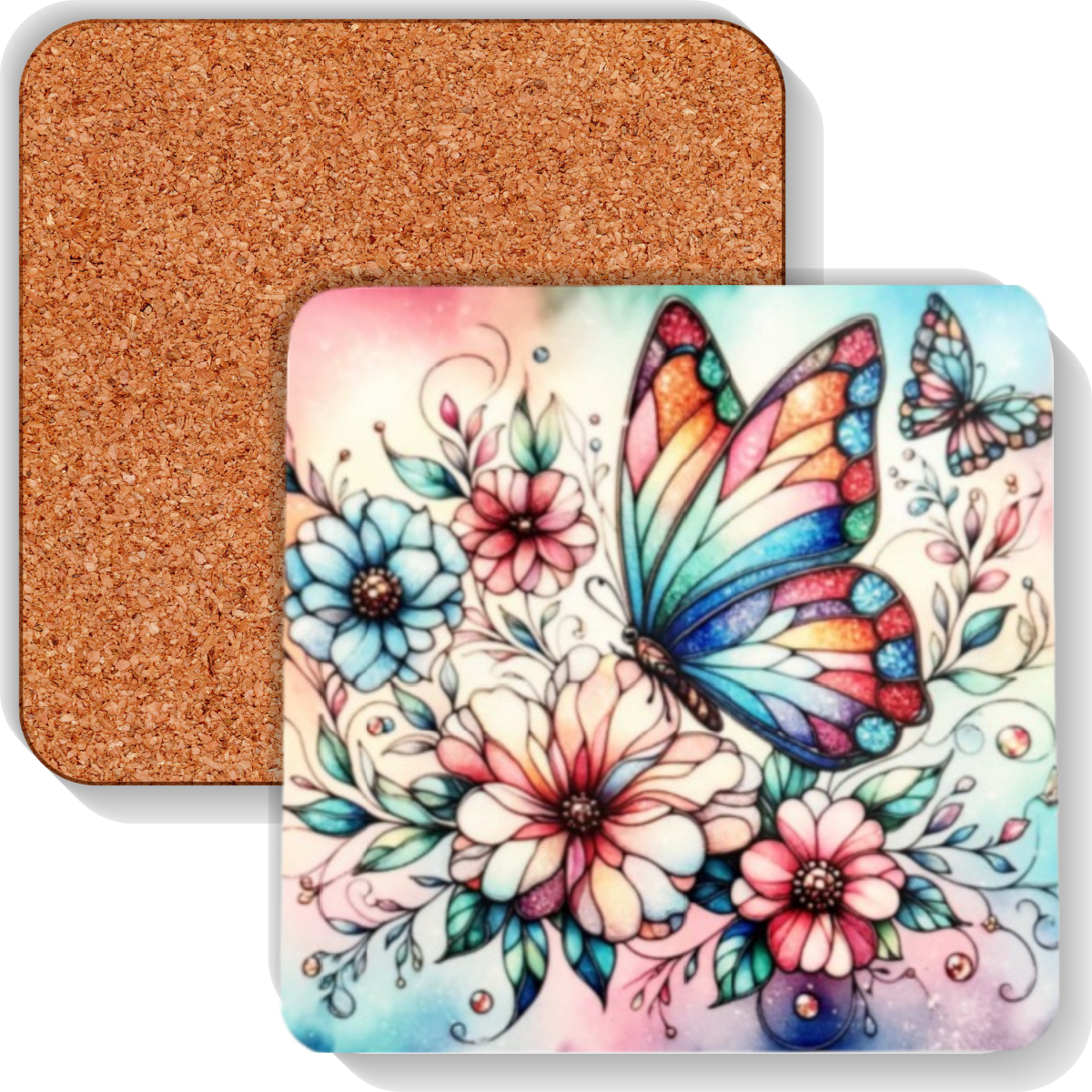 Colourful MDF Square Coasters Butterflies