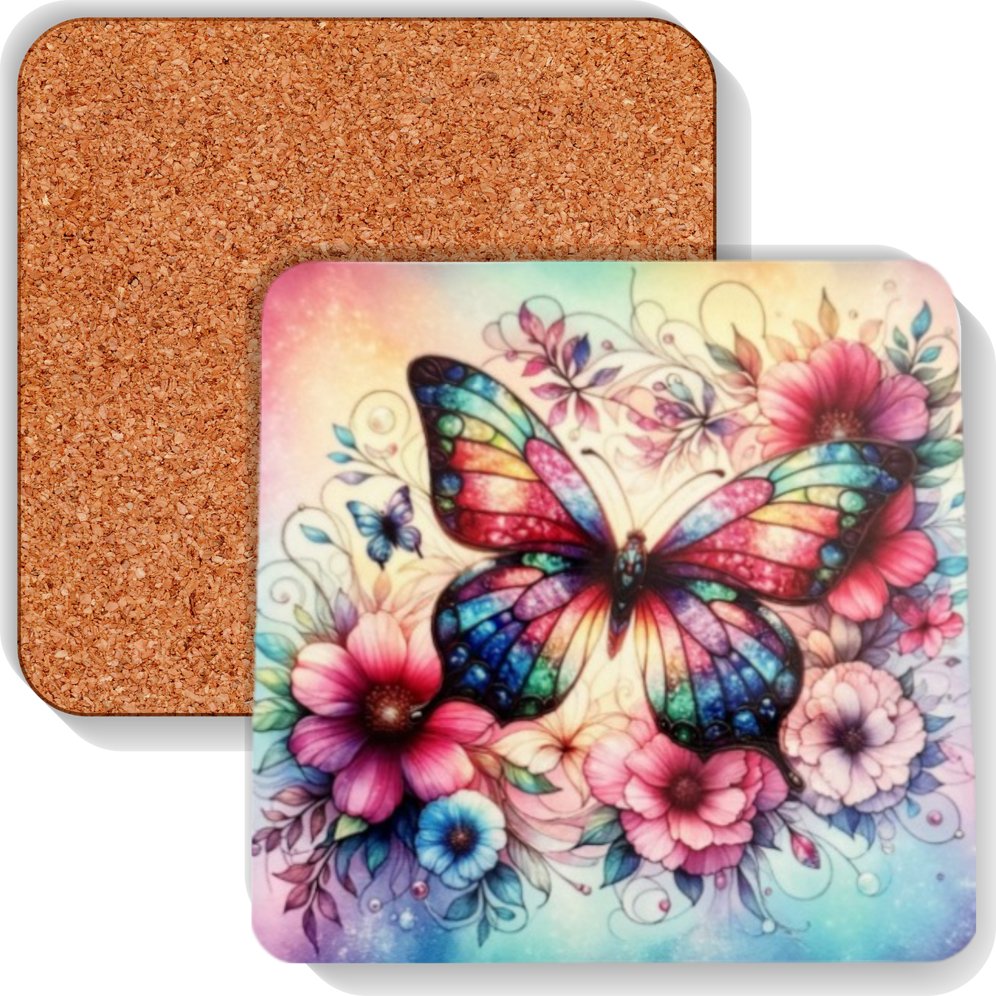 Colourful MDF Square Coasters Butterflies