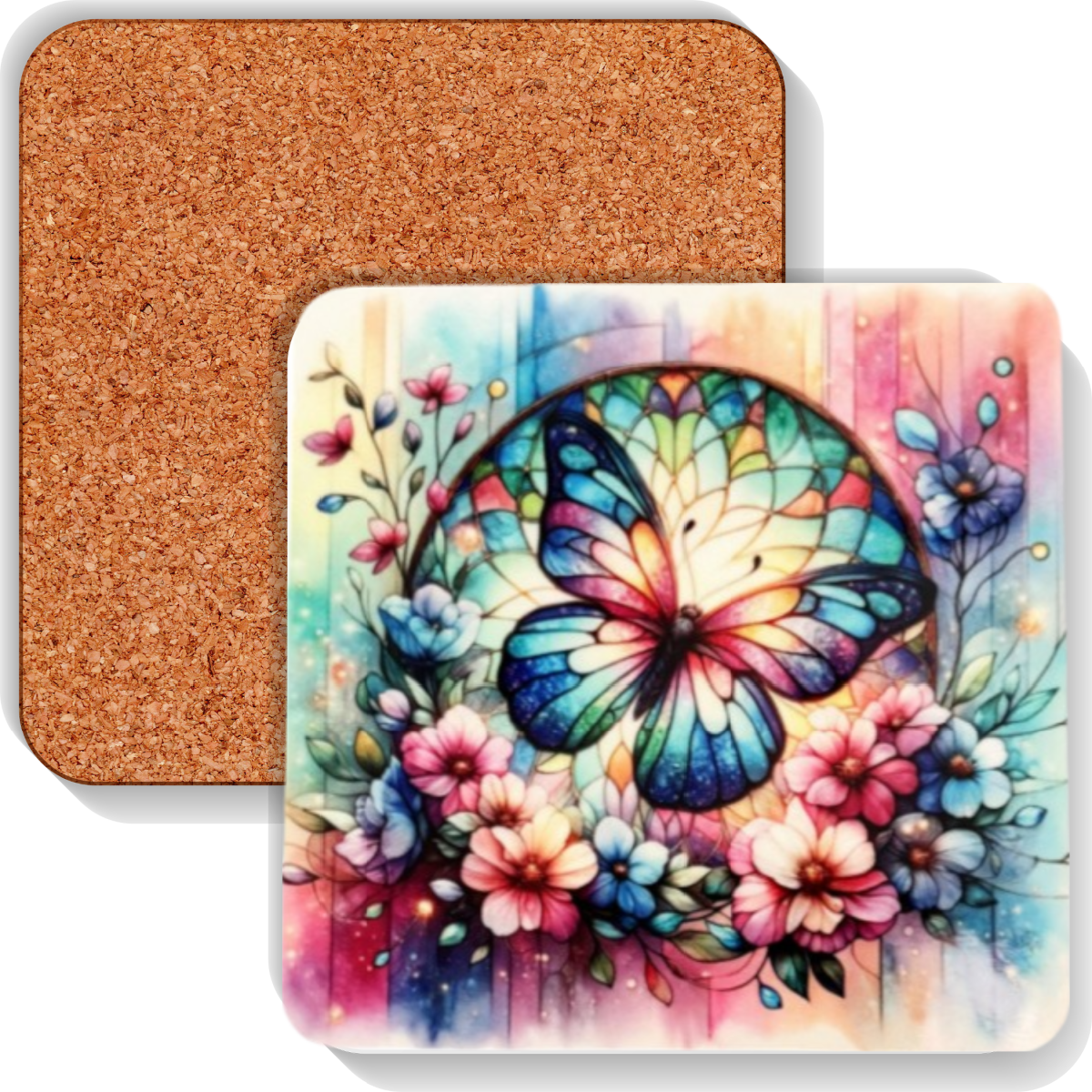 Colourful MDF Square Coasters Butterflies