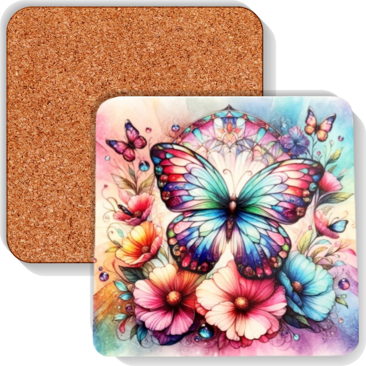 Colourful MDF Square Coasters Butterflies