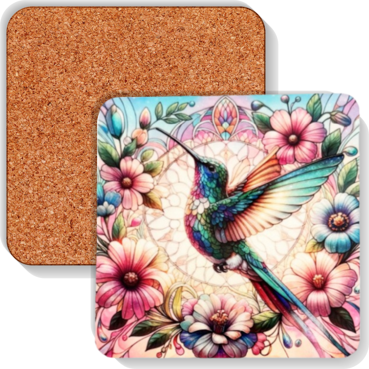 Colourful MDF Square Coasters Hummingbirds