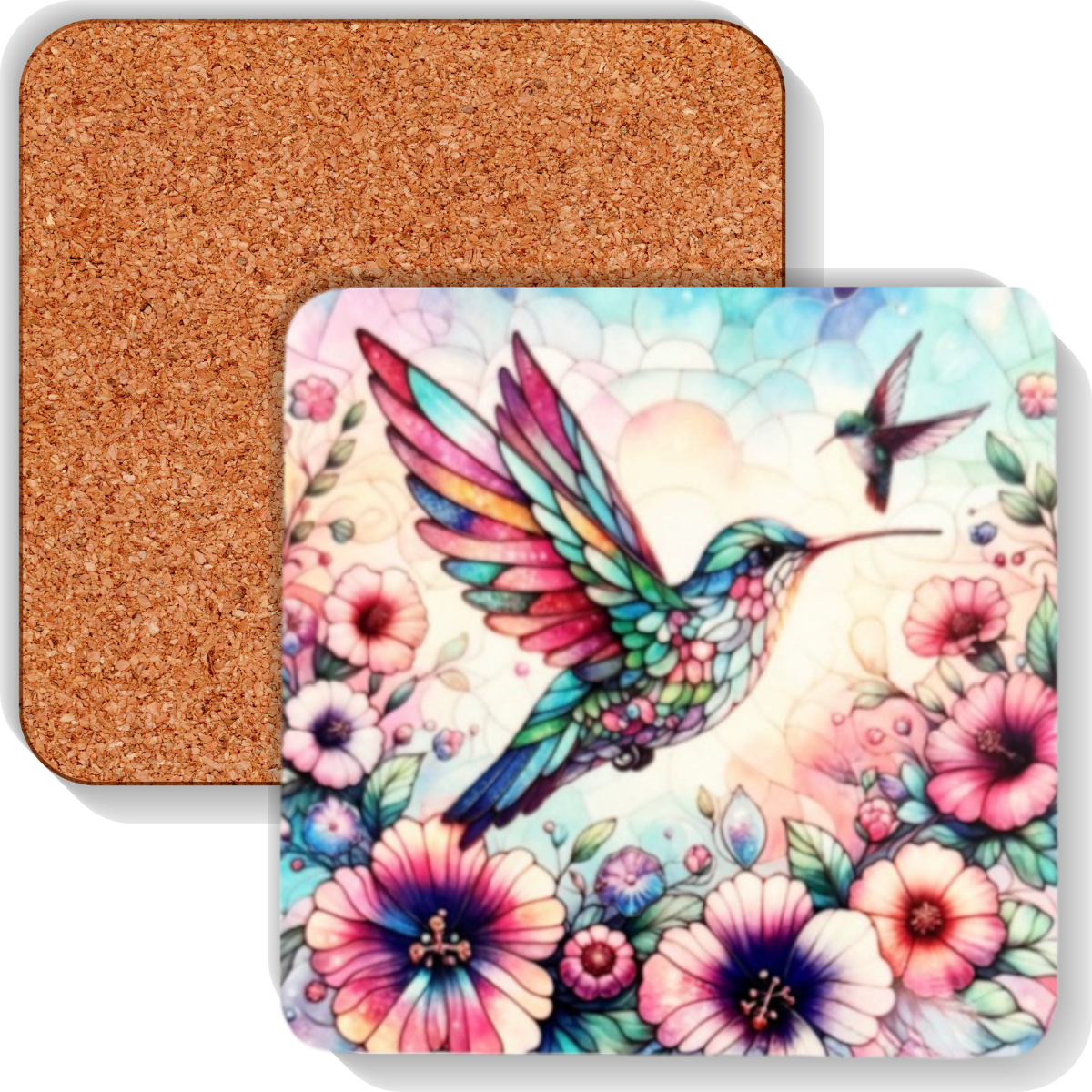 Colourful MDF Square Coasters Hummingbirds