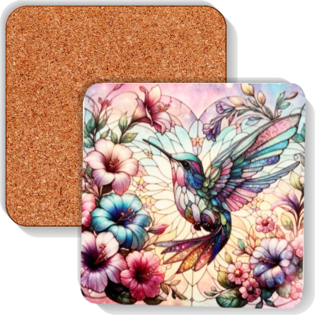 Colourful MDF Square Coasters Hummingbirds