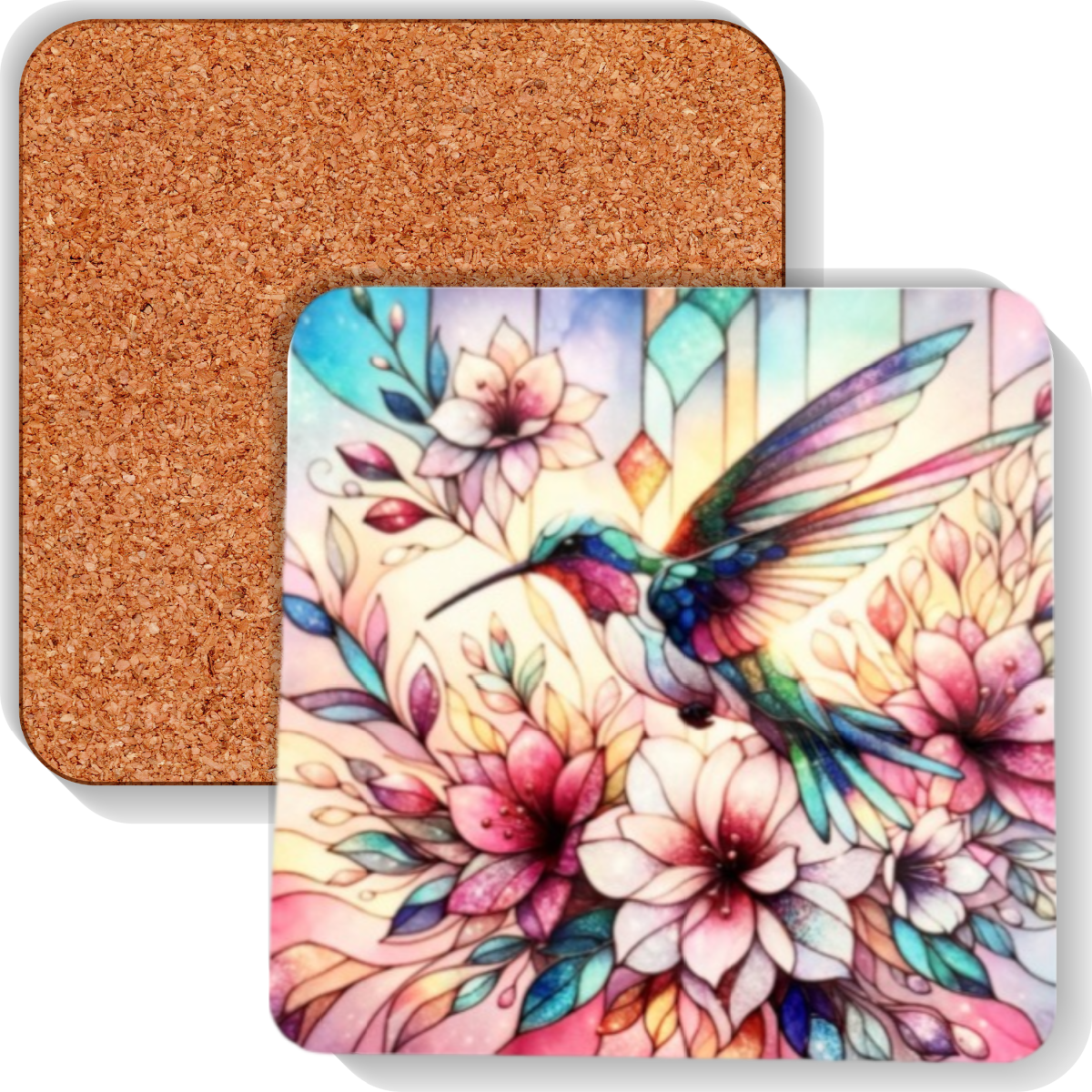 Colourful MDF Square Coasters Hummingbirds