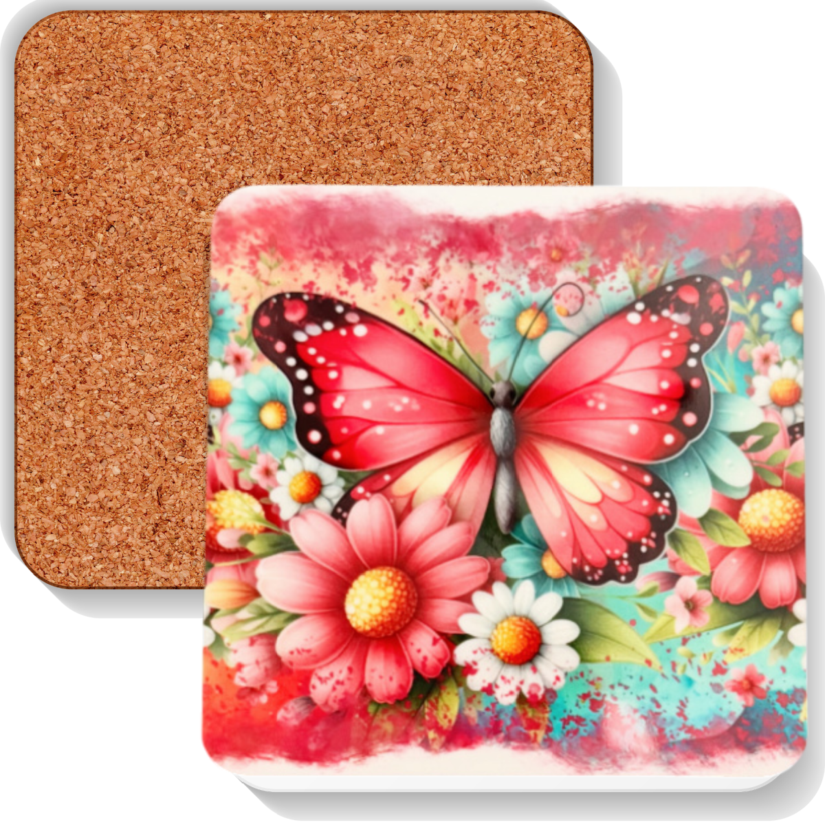 Colourful MDF Square Coasters Butterflies