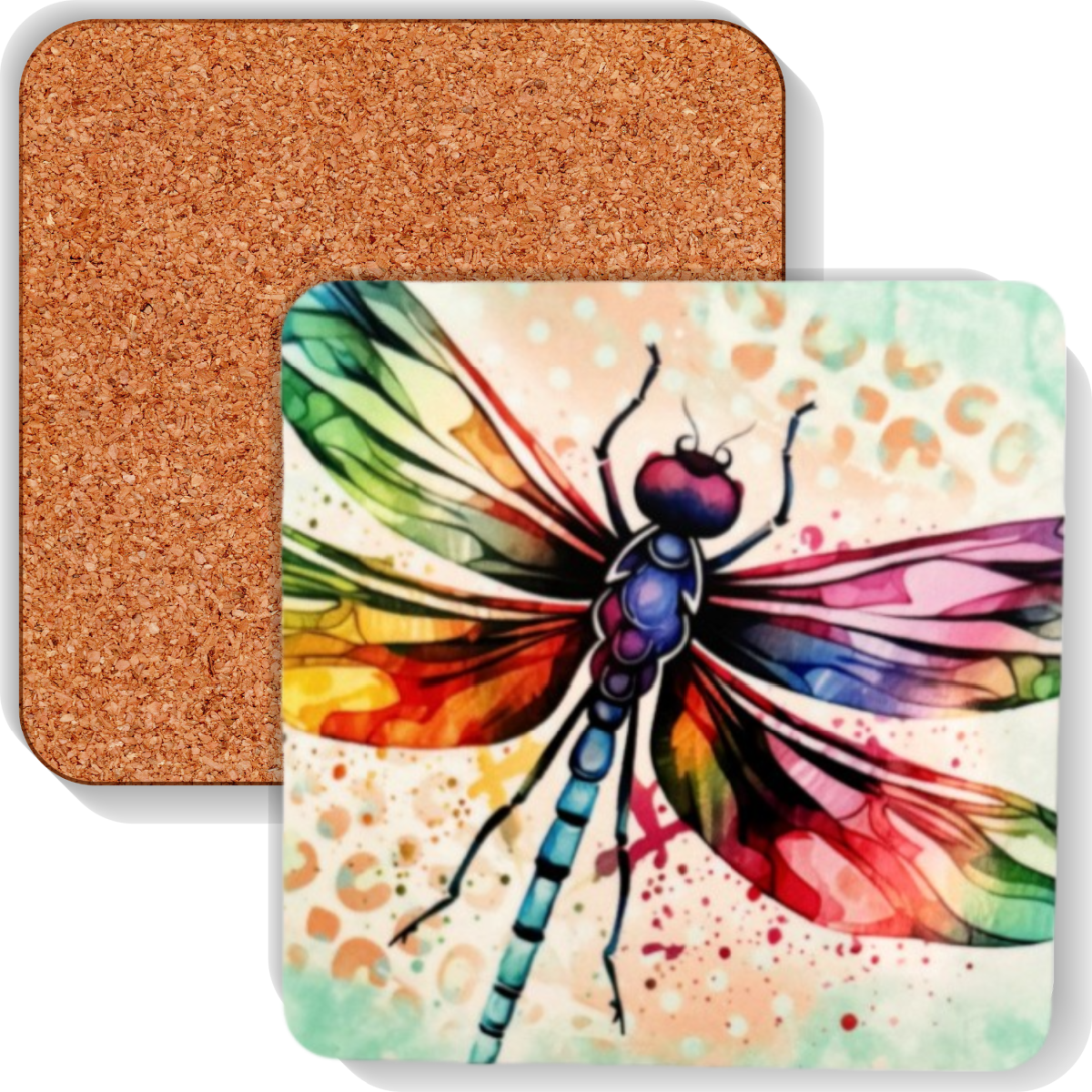 Colourful MDF Square Coasters Dragonflies