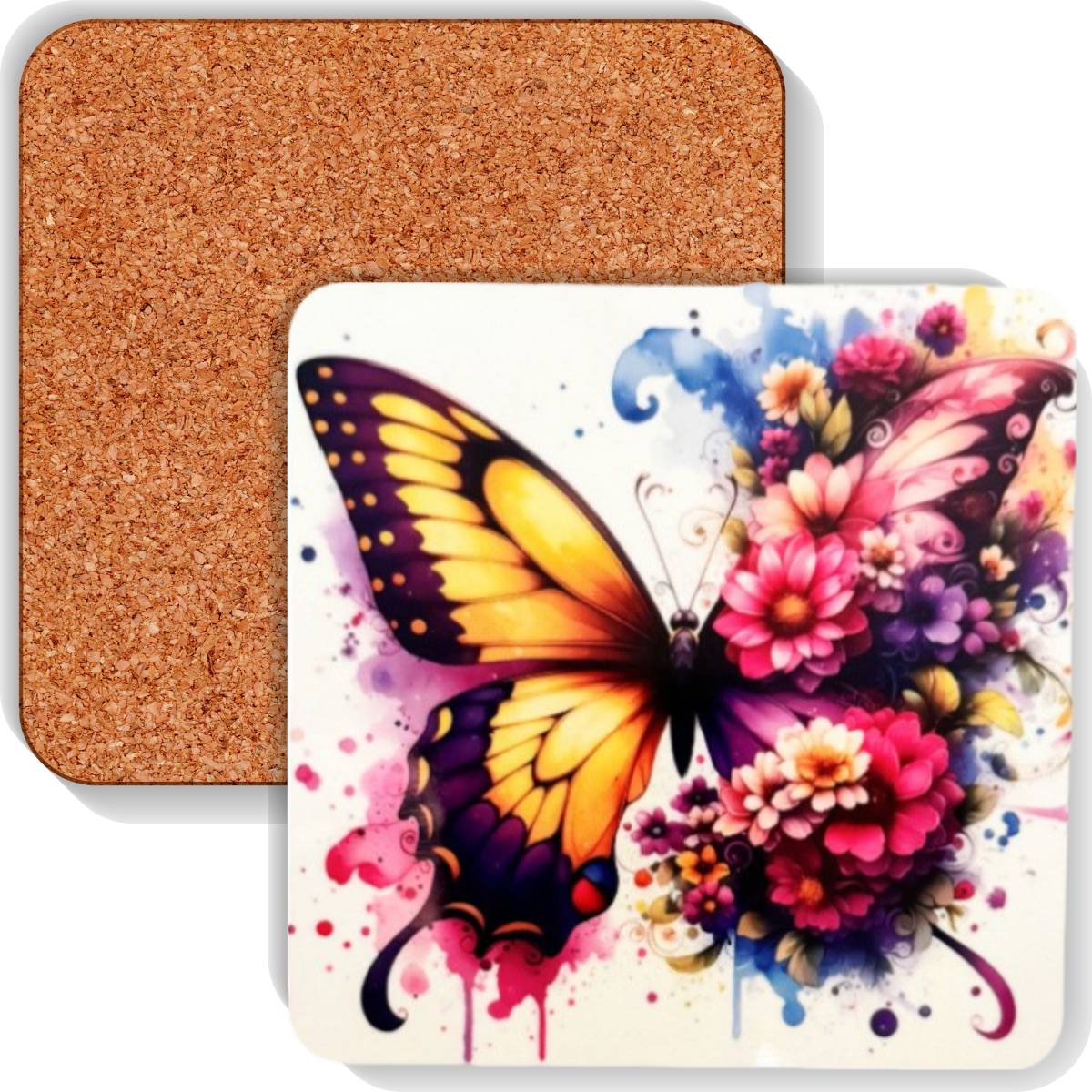 Colourful MDF Square Coasters Butterflies