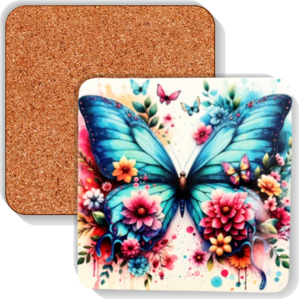 Colourful MDF Square Coasters Butterflies