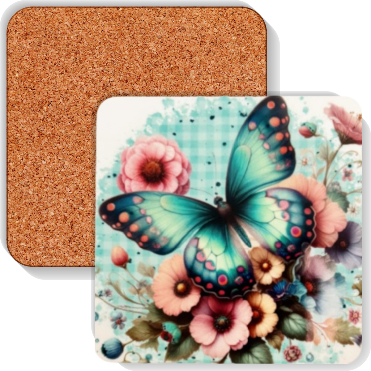 Colourful MDF Square Coasters Butterflies