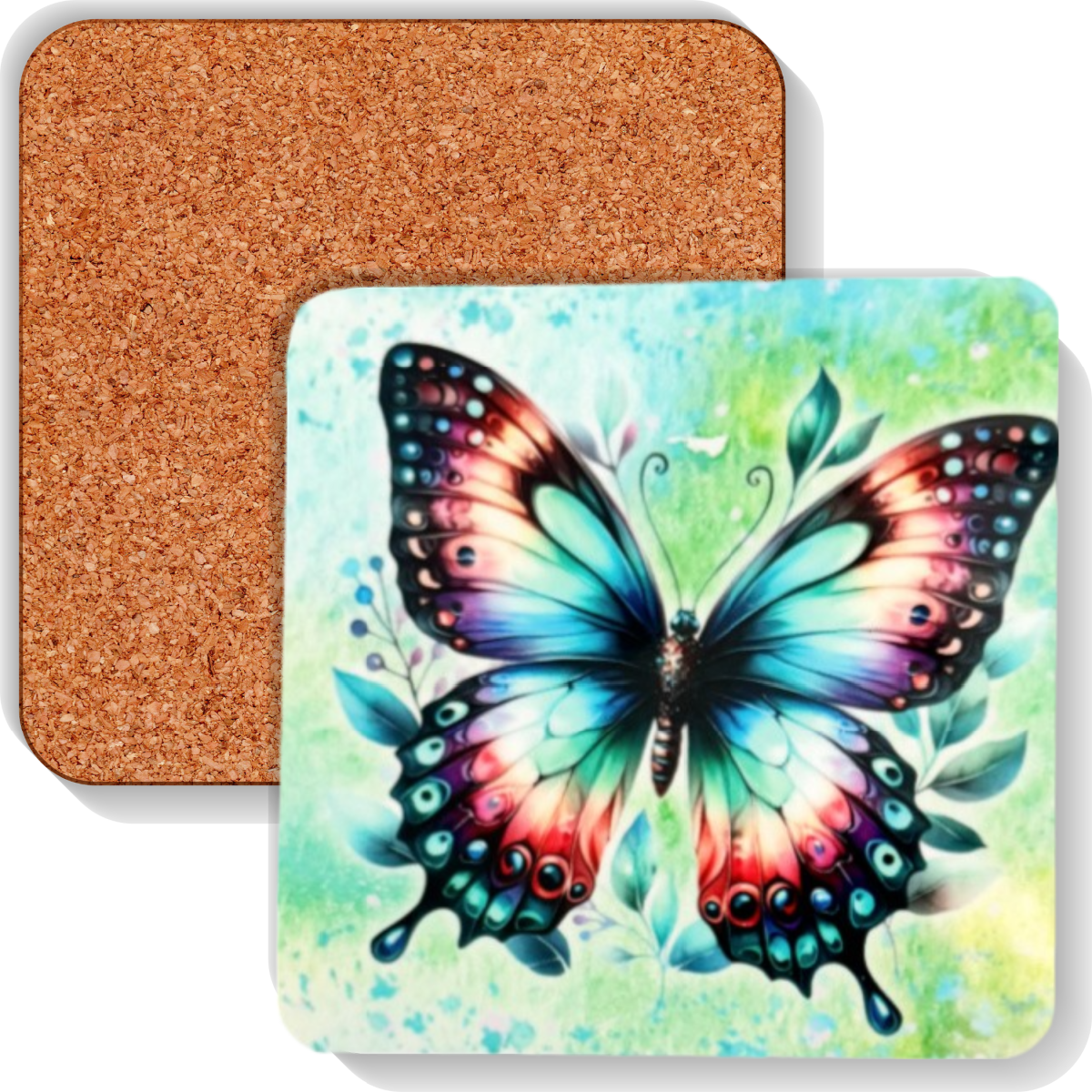 Colourful MDF Square Coasters Butterflies